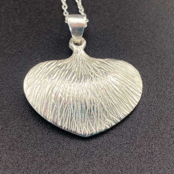 Unique Sterling Silver Textured Leaf Heart Pendant & 18” Necklace CW 925 - 4.5gm - Picture 4 of 13